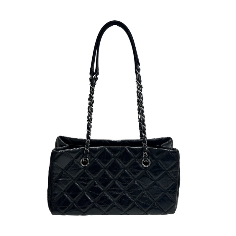 CHANEL 香奈兒 MATELASSÉ 鏈條托特包 小牛皮 黑色 銀扣-1
