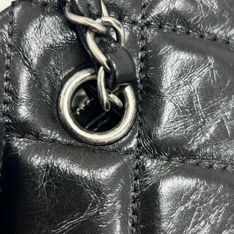 CHANEL 香奈兒 MATELASSÉ 鏈條托特包 小牛皮 黑色 銀扣-12
