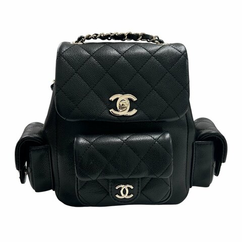 CHANEL 香奈兒 URBAN SPIRIT BACKPACK 菱格荔枝皮翻蓋後背包 手提肩背 牛皮 黑色 金扣