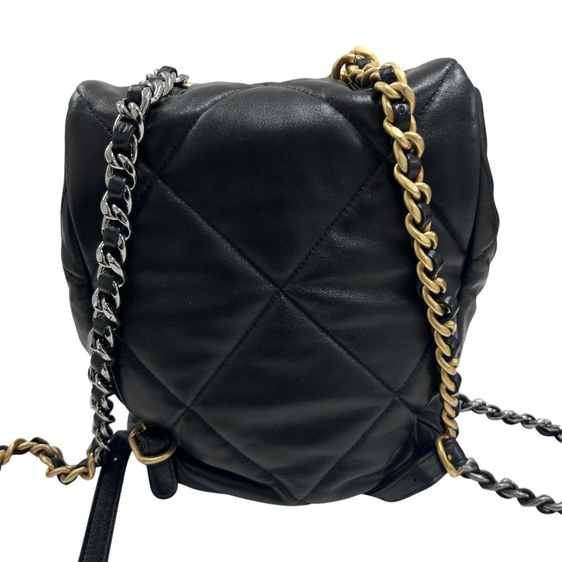 CHANEL 香奈兒 菱格紋翻蓋束口後背包 粗鏈條設計 牛皮 黑色 金扣-1