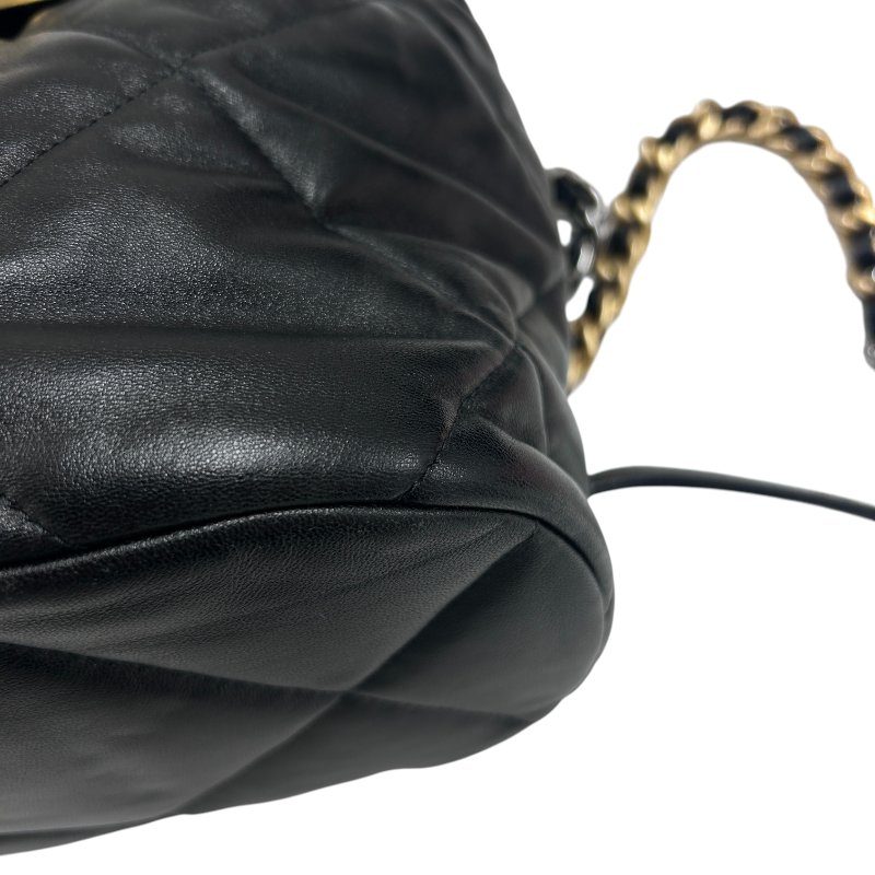 CHANEL 香奈兒 菱格紋翻蓋束口後背包 粗鏈條設計 牛皮 黑色 金扣-7