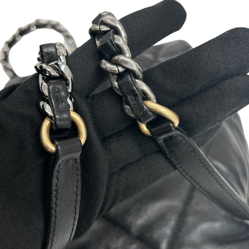 CHANEL 香奈兒 菱格紋翻蓋束口後背包 粗鏈條設計 牛皮 黑色 金扣-13