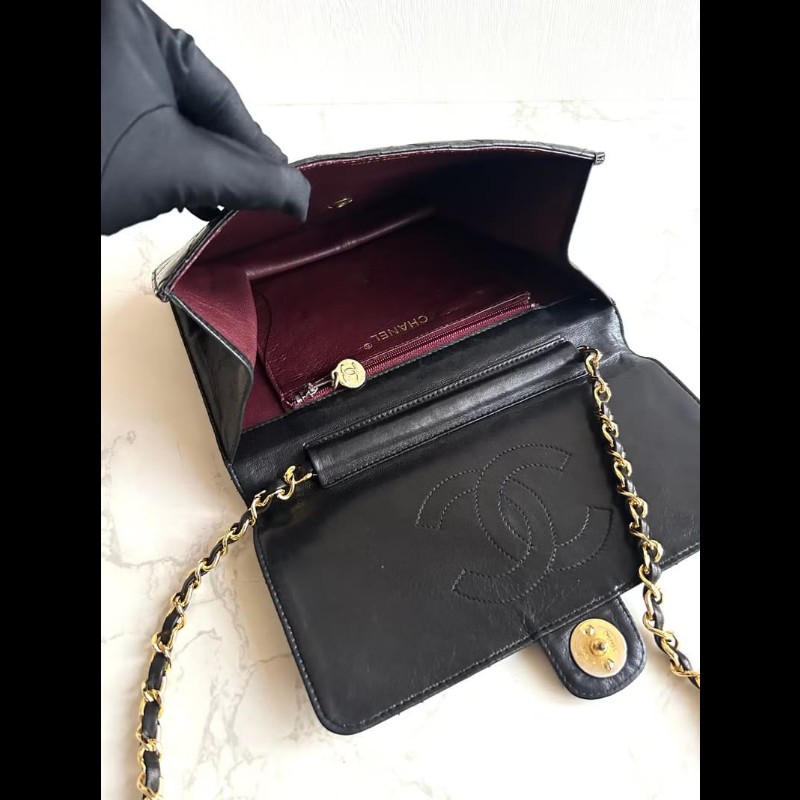 絕版古董包 Chanel 黑金22翻蓋包 側背包 單肩包 中古包 二手包-1