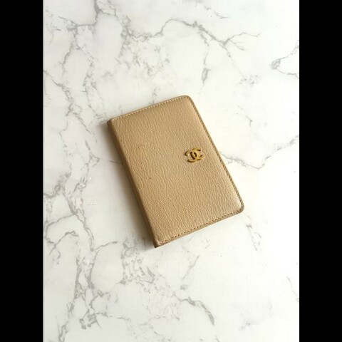 【LA LUNE】Chanel 米杏色牛皮名片包 卡片包 短夾 錢包 中古包 二手包 卡包