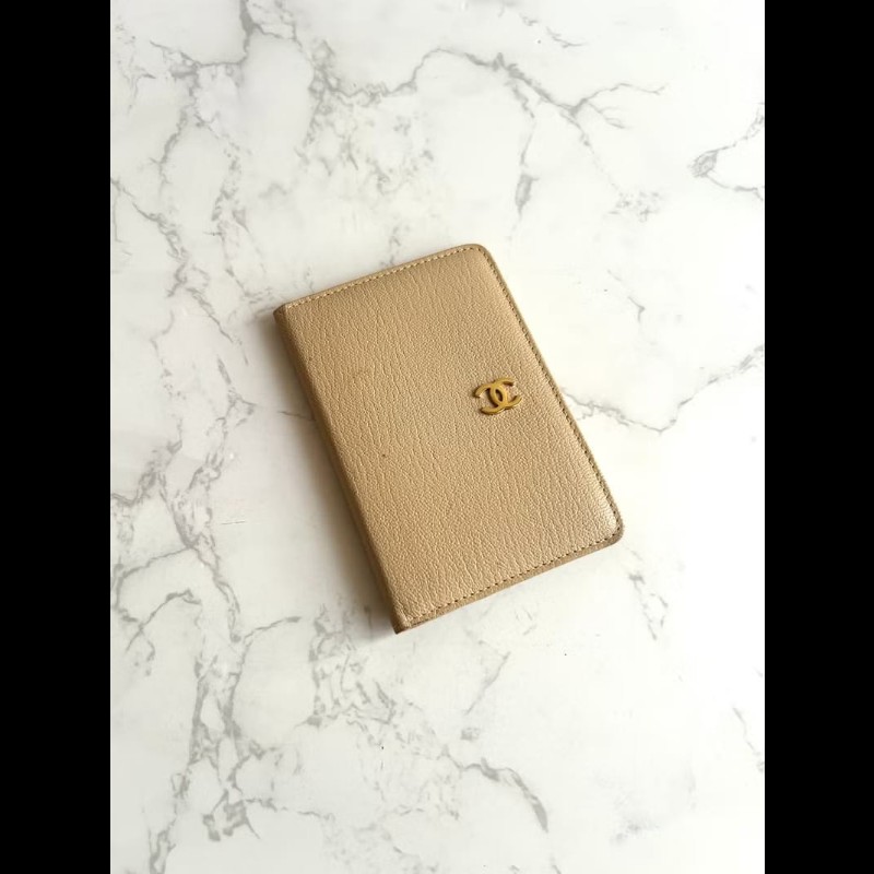 【LA LUNE】Chanel 米杏色牛皮名片包 卡片包 短夾 錢包 中古包 二手包 卡包-0