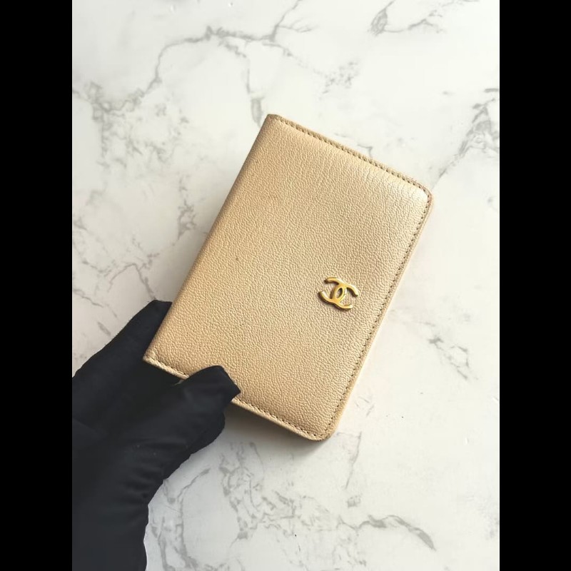 【LA LUNE】Chanel 米杏色牛皮名片包 卡片包 短夾 錢包 中古包 二手包 卡包-1
