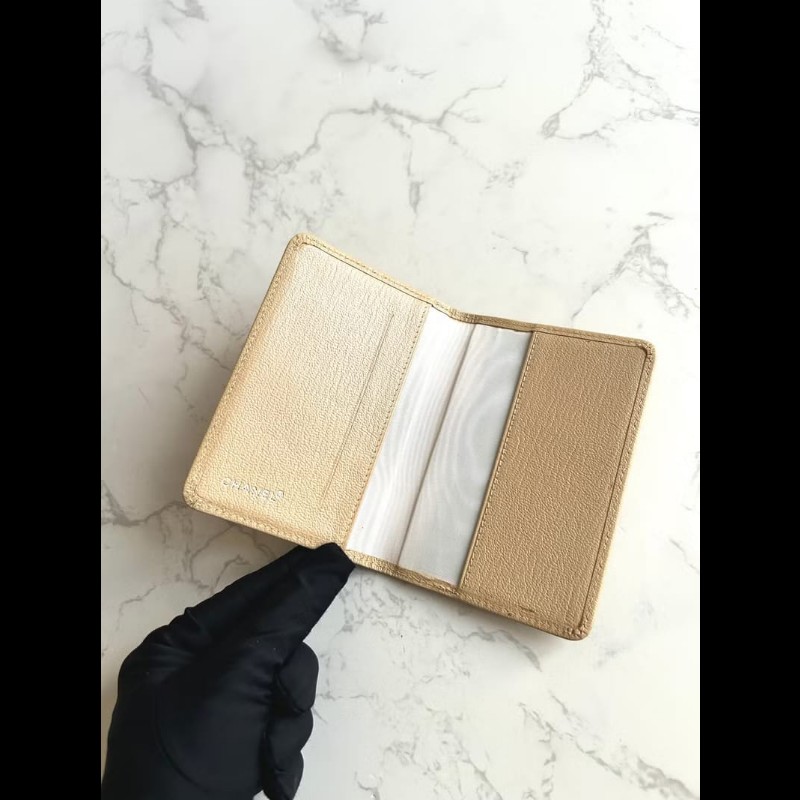 【LA LUNE】Chanel 米杏色牛皮名片包 卡片包 短夾 錢包 中古包 二手包 卡包-5