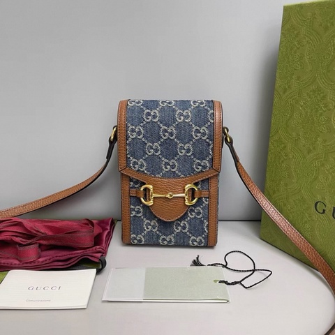 Gucci古馳馬銜扣1955丹寧焦糖色手機