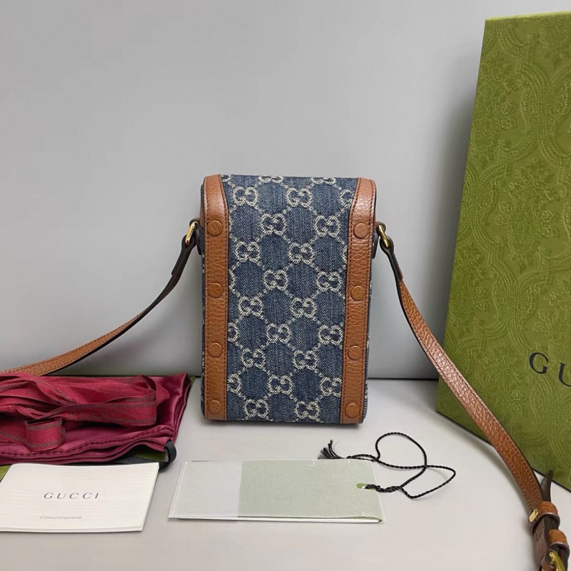 Gucci古馳馬銜扣1955丹寧焦糖色手機-1