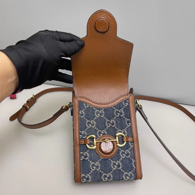 Gucci古馳馬銜扣1955丹寧焦糖色手機-6