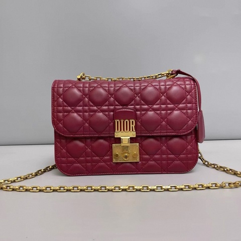 Dior迪奧addict系列酒紅色全皮菱格單肩斜挎包