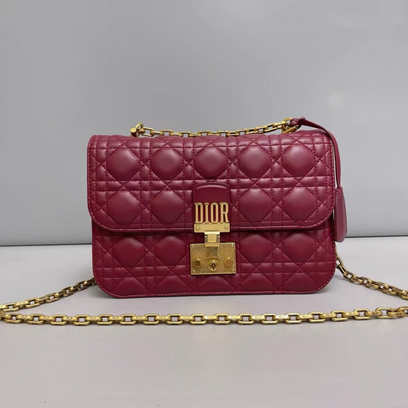 Dior迪奧addict系列酒紅色全皮菱格單肩斜挎包-0