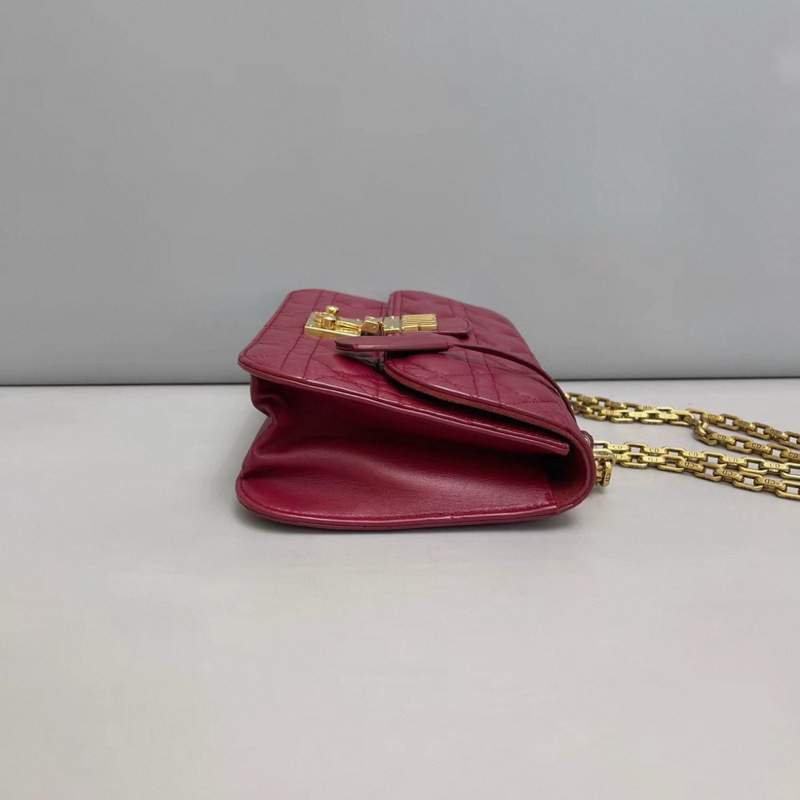 Dior迪奧addict系列酒紅色全皮菱格單肩斜挎包-3