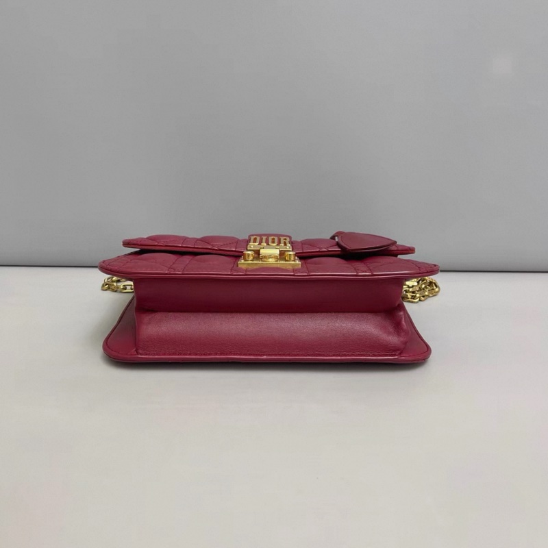Dior迪奧addict系列酒紅色全皮菱格單肩斜挎包-4