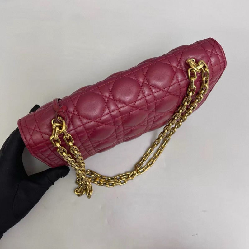 Dior迪奧addict系列酒紅色全皮菱格單肩斜挎包-5