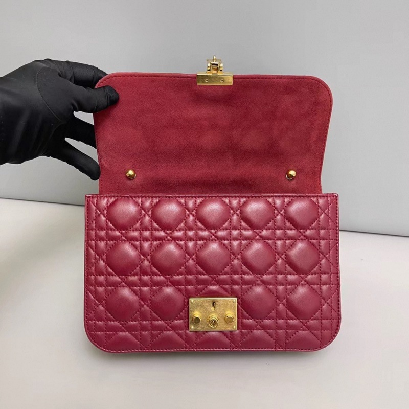 Dior迪奧addict系列酒紅色全皮菱格單肩斜挎包-6