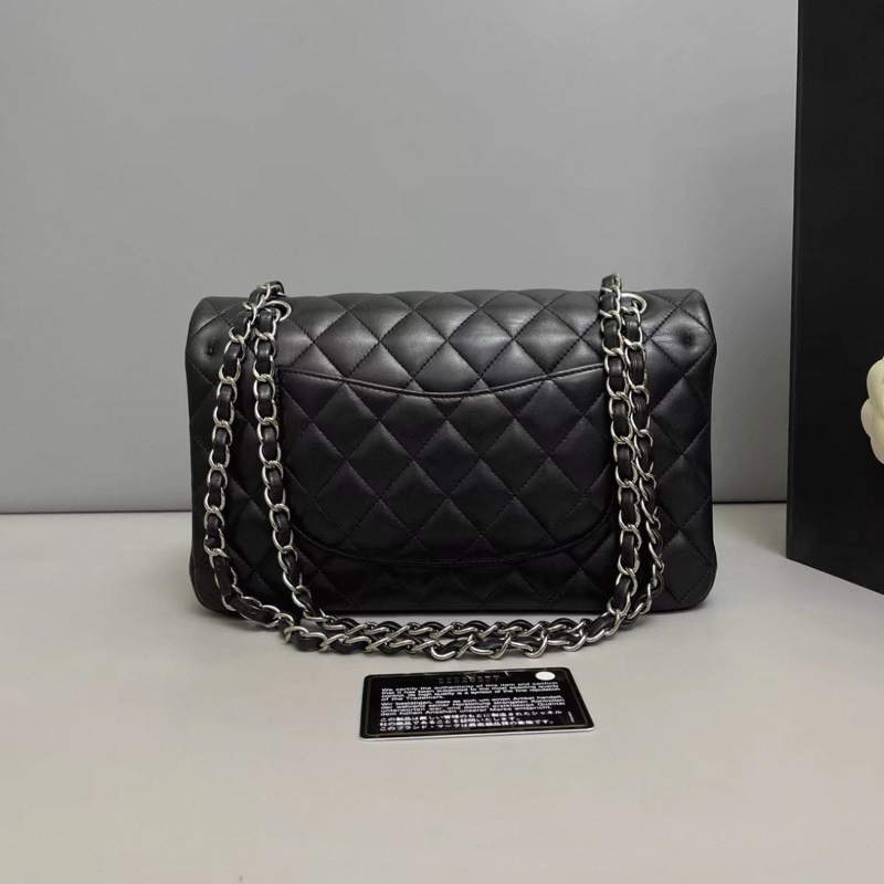 Chanel香奈兒CF中號黑銀全皮菱格包-1