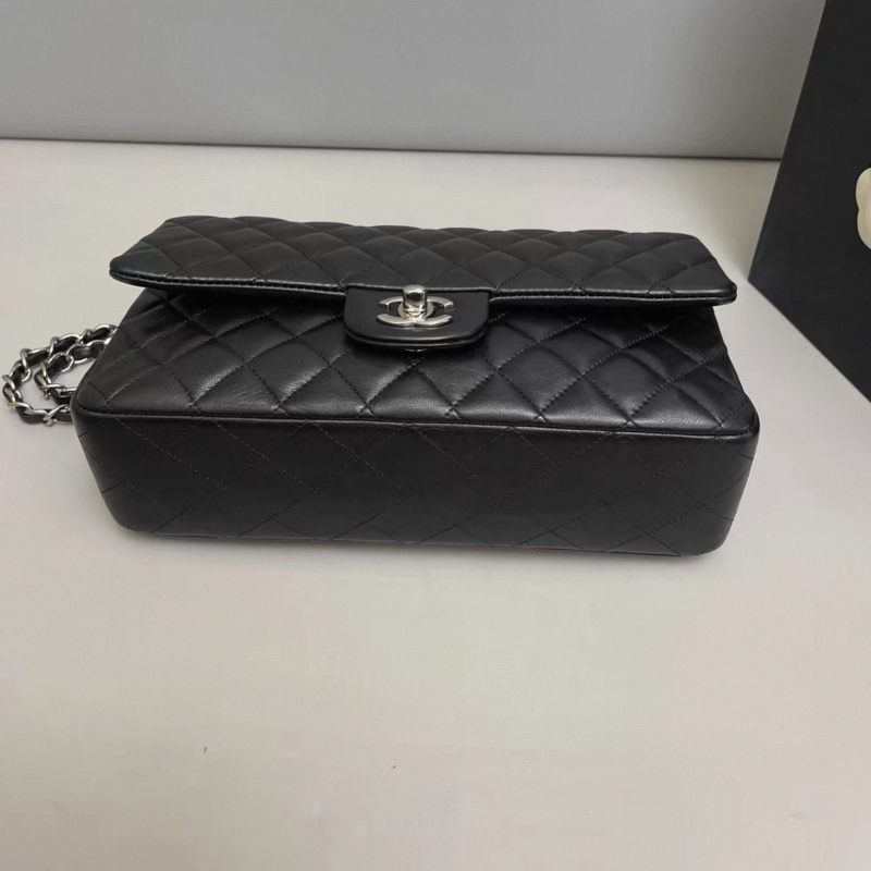 Chanel香奈兒CF中號黑銀全皮菱格包-3
