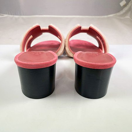 ＊奢華大道國際精品＊【H0411】HERMES 粉藕色 絨毛 H粗跟涼鞋 38號-3