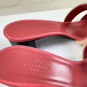 ＊奢華大道國際精品＊【H0411】HERMES 粉藕色 絨毛 H粗跟涼鞋 38號-5