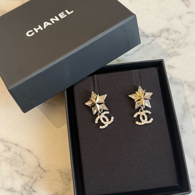 Chanel ABA970金星星銀鑽雙C耳環  超美❤️‍🔥-0