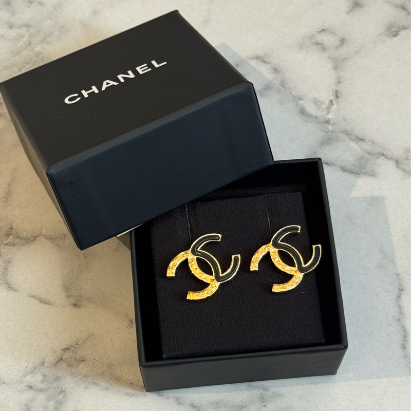 Chanel ABC254黑/熔岩金雙C耳環-0