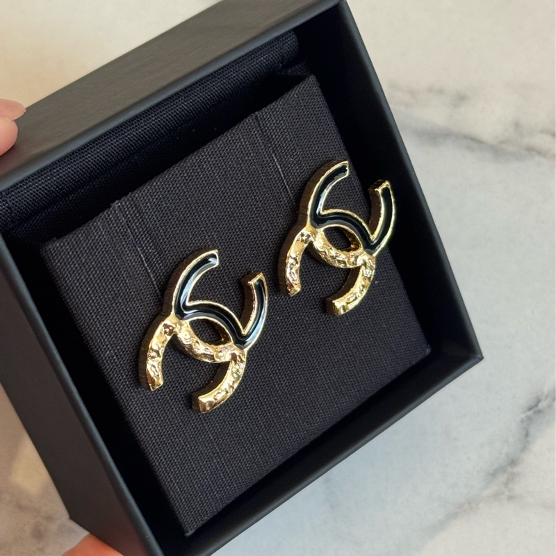 Chanel ABC254黑/熔岩金雙C耳環-2