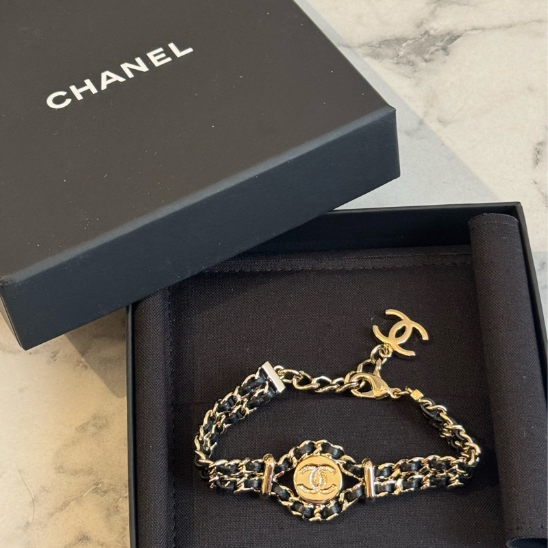 Chanel淡金雙C皮穿練手鏈❤️‍🔥❤️‍🔥-0