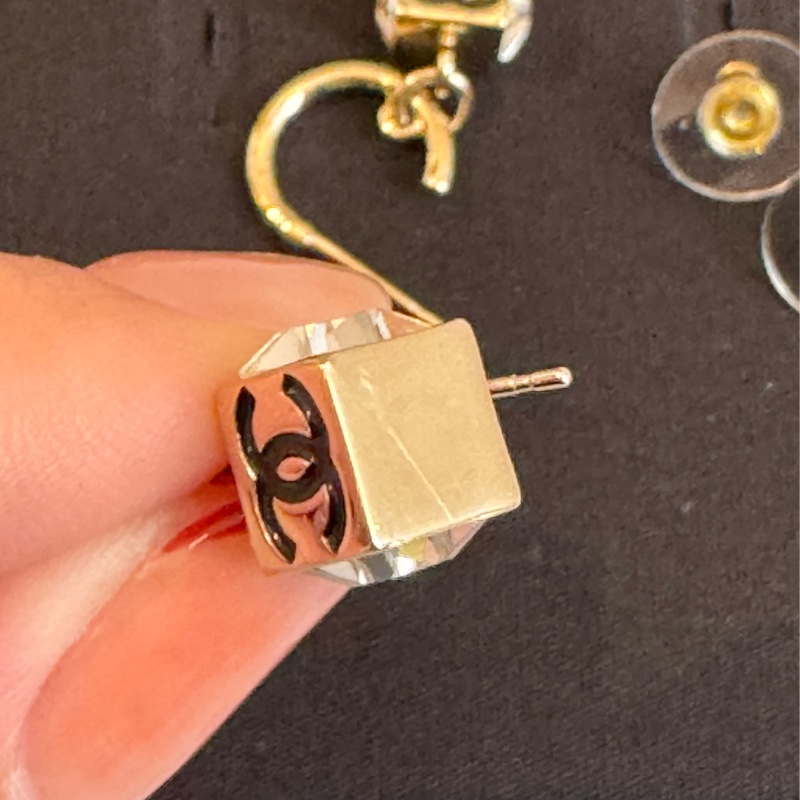 Chanel ABE812淡金方鑽黑雙C耳環 超閃✨✨-5