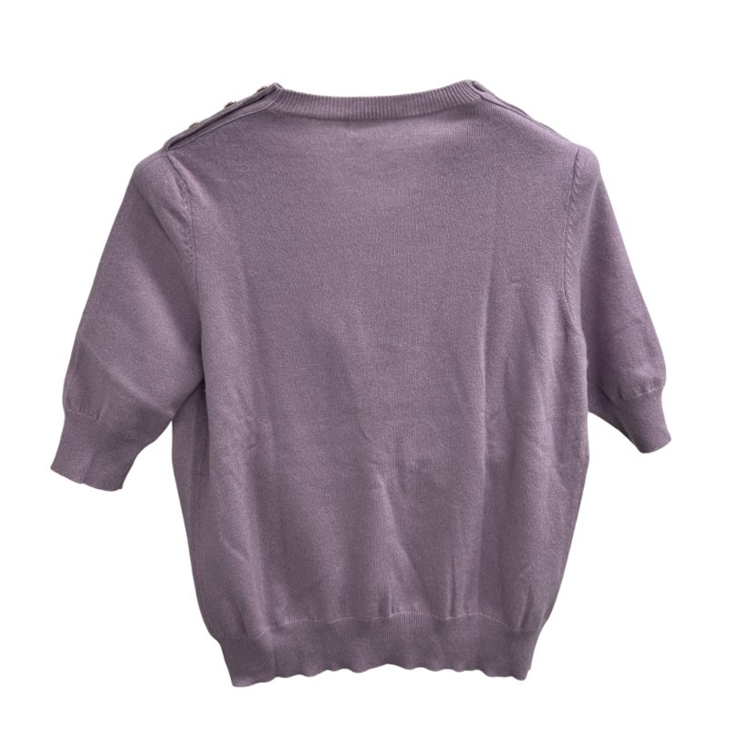 LOUIS VUITTON 路易威登 V領短袖針織上衣 金色鈕扣設計 喀什米爾羊絨  紫色 SIZE M-1