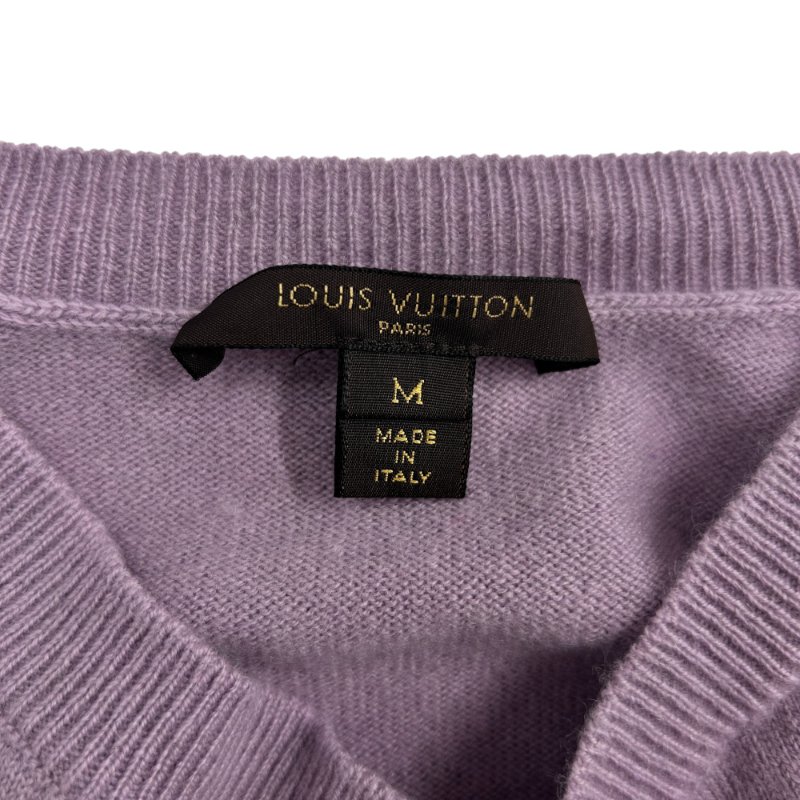 LOUIS VUITTON 路易威登 V領短袖針織上衣 金色鈕扣設計 喀什米爾羊絨  紫色 SIZE M-2