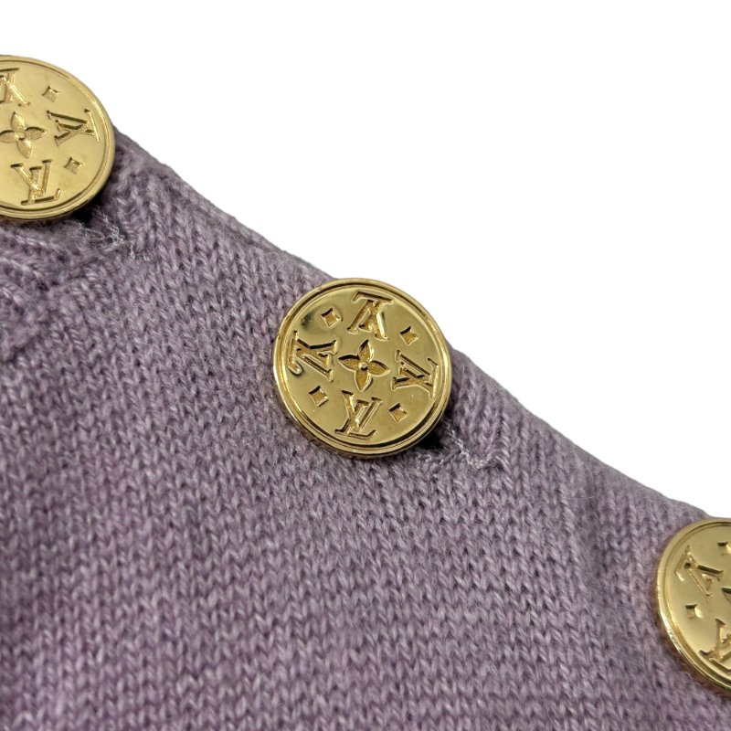 LOUIS VUITTON 路易威登 V領短袖針織上衣 金色鈕扣設計 喀什米爾羊絨  紫色 SIZE M-4
