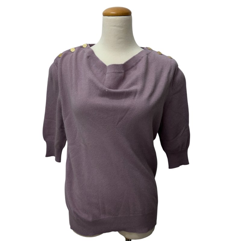 LOUIS VUITTON 路易威登 V領短袖針織上衣 金色鈕扣設計 喀什米爾羊絨  紫色 SIZE M-8
