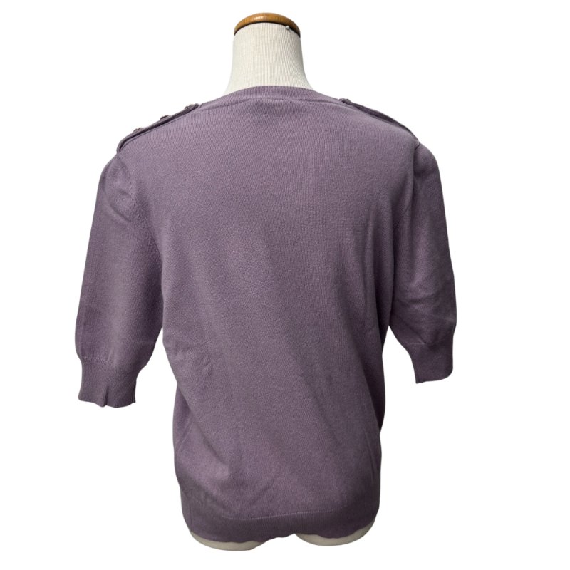 LOUIS VUITTON 路易威登 V領短袖針織上衣 金色鈕扣設計 喀什米爾羊絨  紫色 SIZE M-9