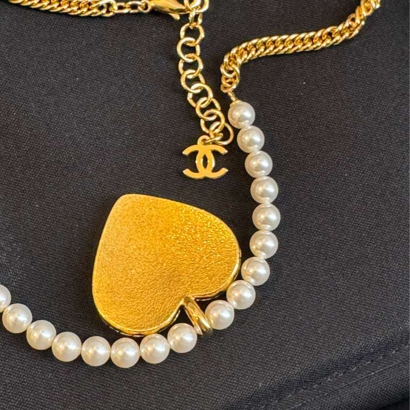 Chanel ABC710金/珍珠牛仔愛心項鏈-2