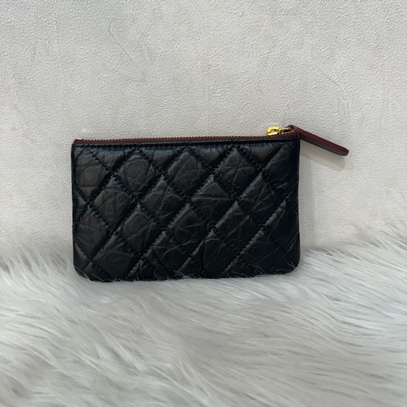 Chanel 黑皮復古金釦2.55一字零錢包-1