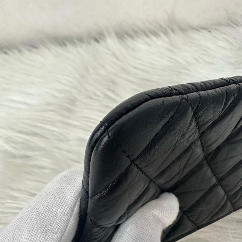 Chanel 黑皮復古金釦2.55一字零錢包-4