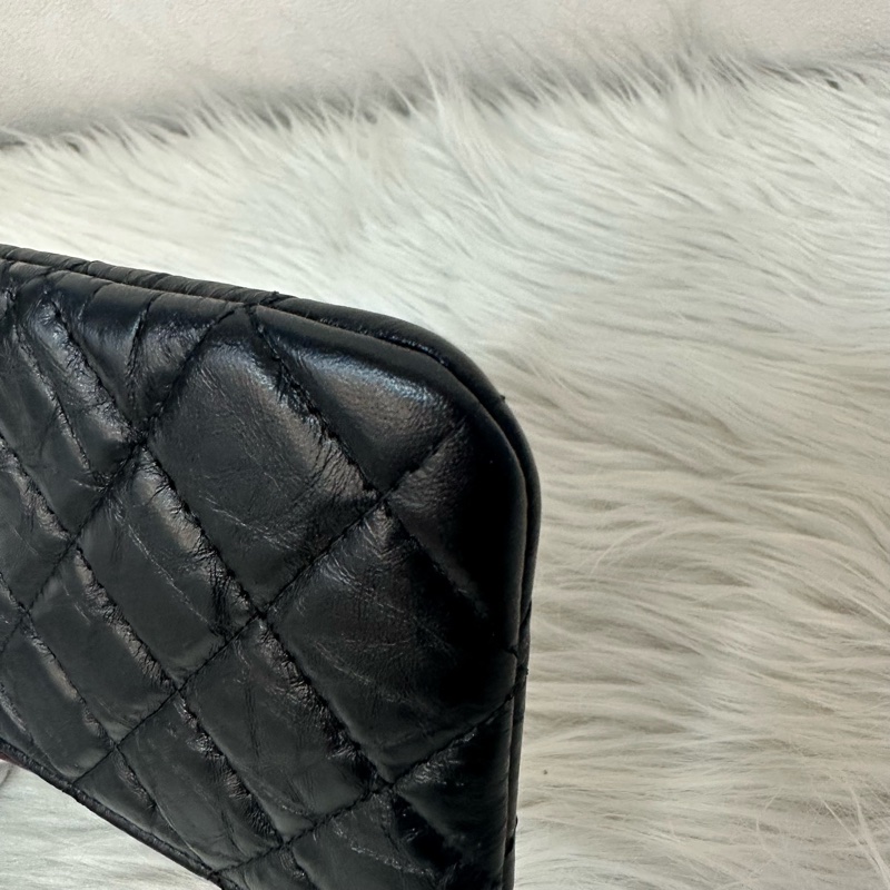 Chanel 黑皮復古金釦2.55一字零錢包-6