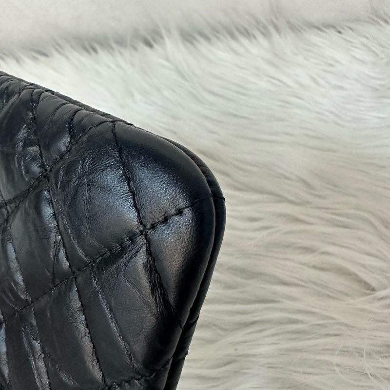 Chanel 黑皮復古金釦2.55一字零錢包-8