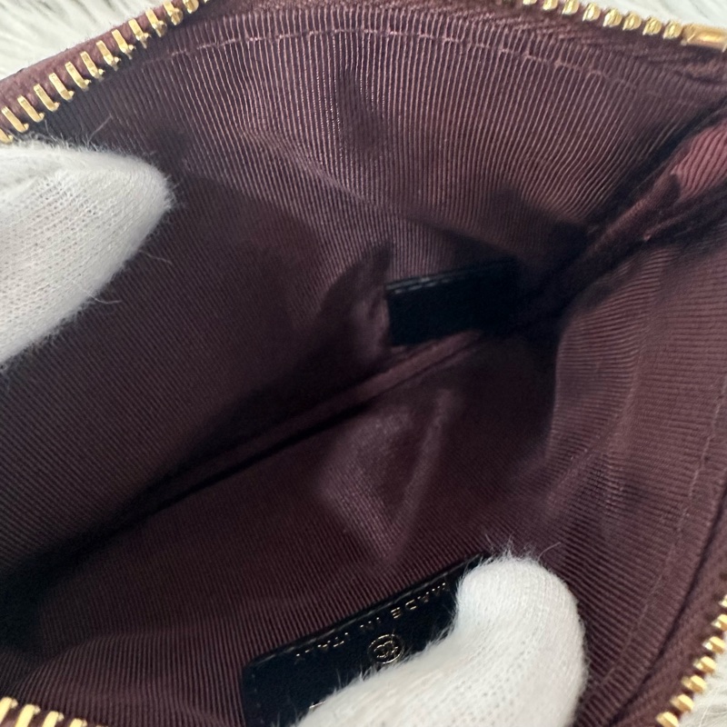 Chanel 黑皮復古金釦2.55一字零錢包-15