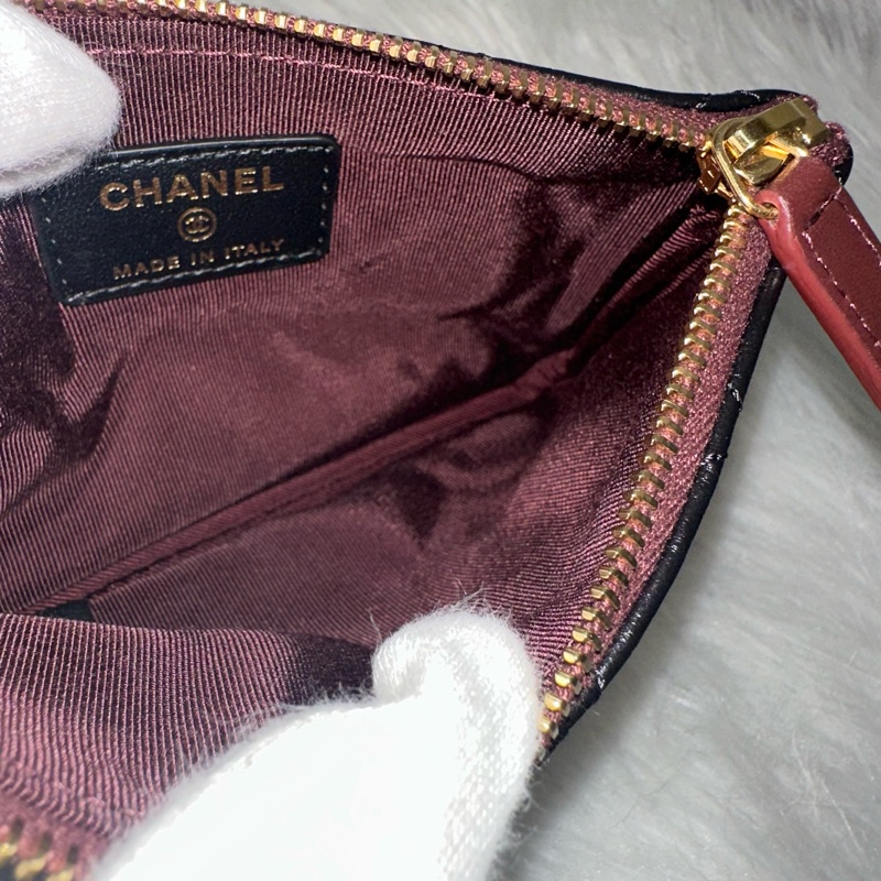Chanel 黑皮復古金釦2.55一字零錢包-19
