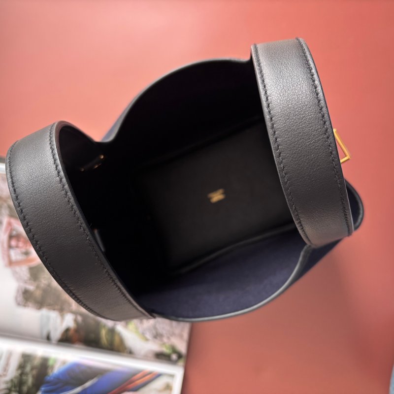 U刻 ::HERMES:: PICOTIN 18深藍色帆布 拼接皮革 金釦手提包 菜籃子-4