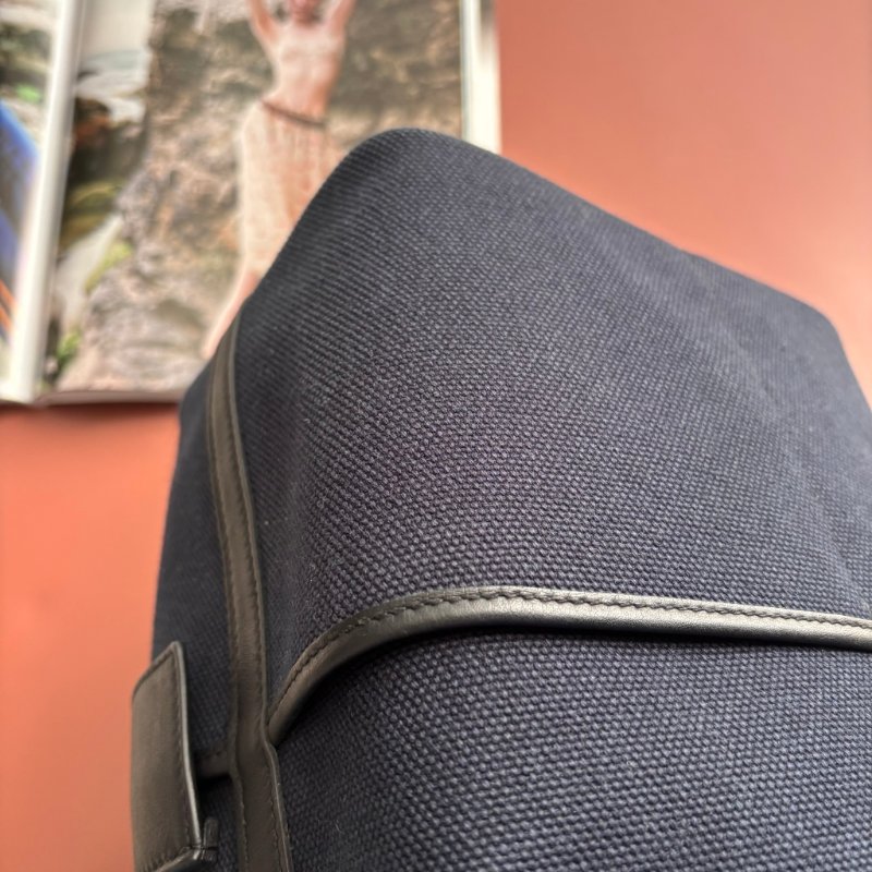 U刻 ::HERMES:: PICOTIN 18深藍色帆布 拼接皮革 金釦手提包 菜籃子-13