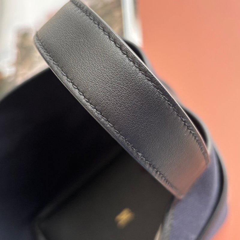 U刻 ::HERMES:: PICOTIN 18深藍色帆布 拼接皮革 金釦手提包 菜籃子-16