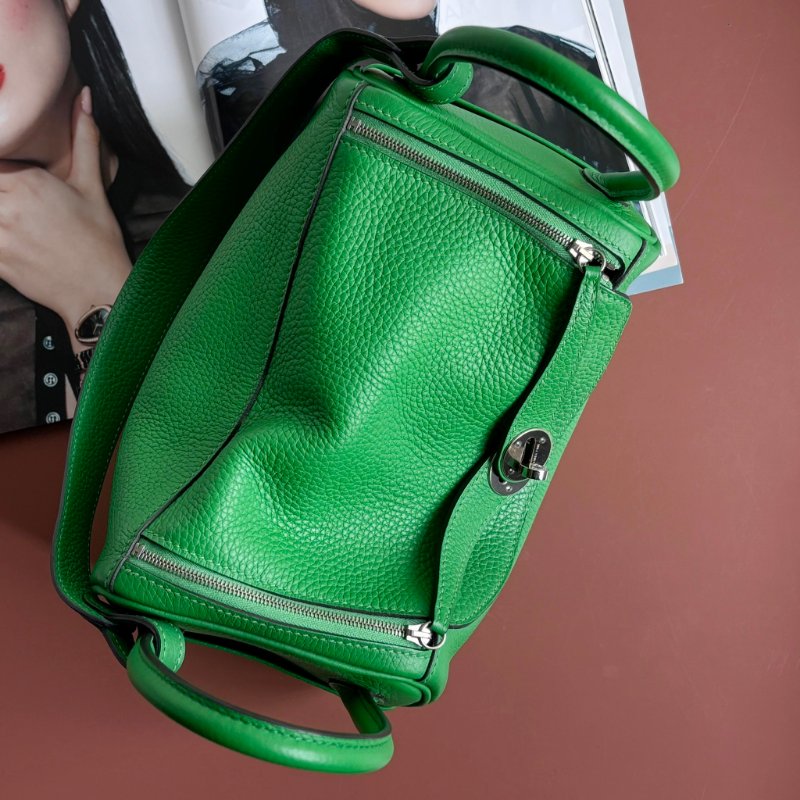 🅁刻 ::HERMES::竹子綠皮革銀釦LINDY 26手提肩背包-2