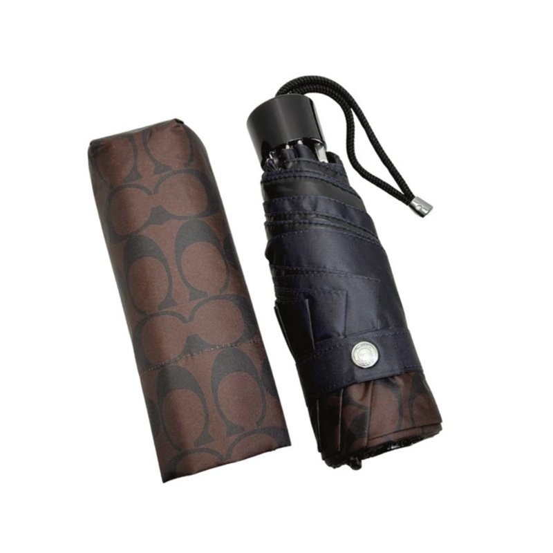 【COACH】經典老花抗UV遮陽三折傘-咖啡黑-0