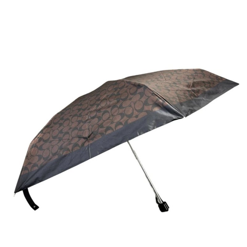 【COACH】經典老花抗UV遮陽三折傘-咖啡黑-1