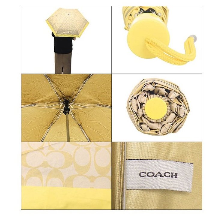 【COACH】經典老花抗UV遮陽三折傘-卡其黃-1