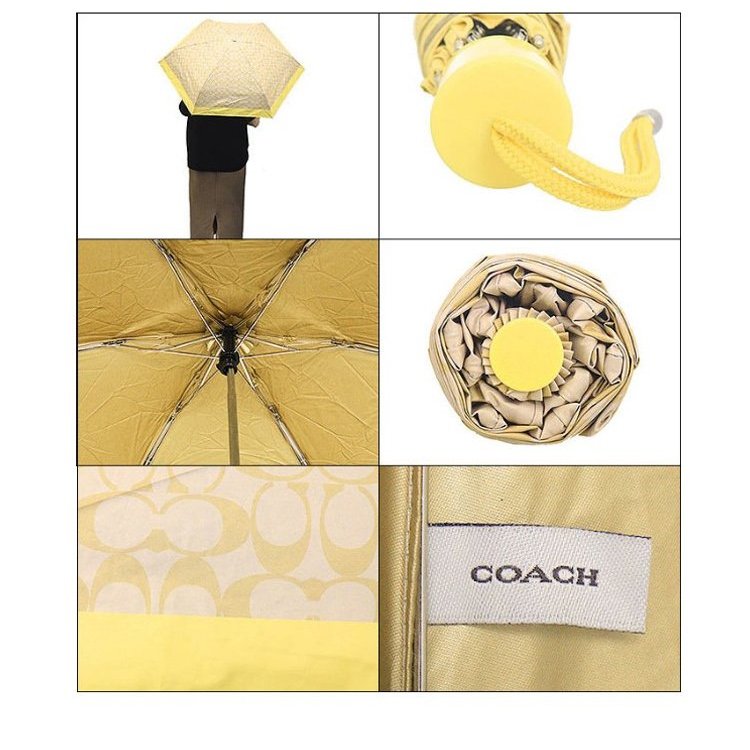 【COACH】經典老花抗UV遮陽三折傘-卡其黃-3