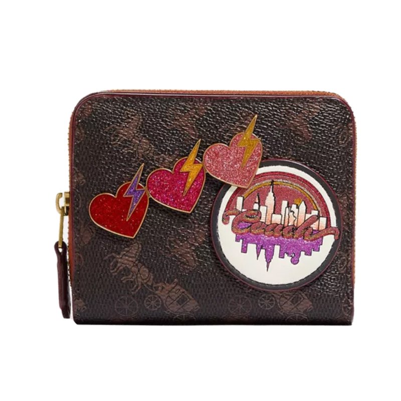 【COACH】愛心拉鍊短夾-咖啡紅-4